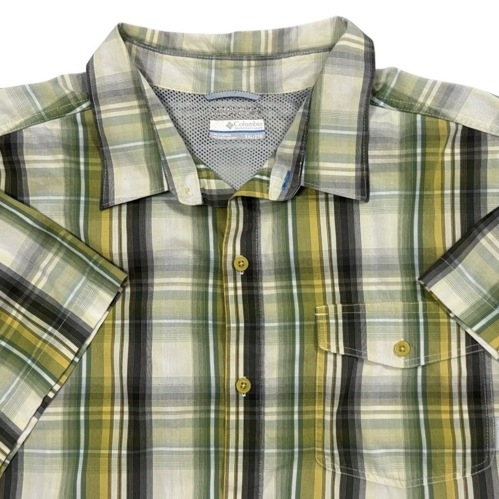 Columbia Omni-Wick Vented Button Up Mens XXL‎ Green Plaid Short Sleeve Outdoor